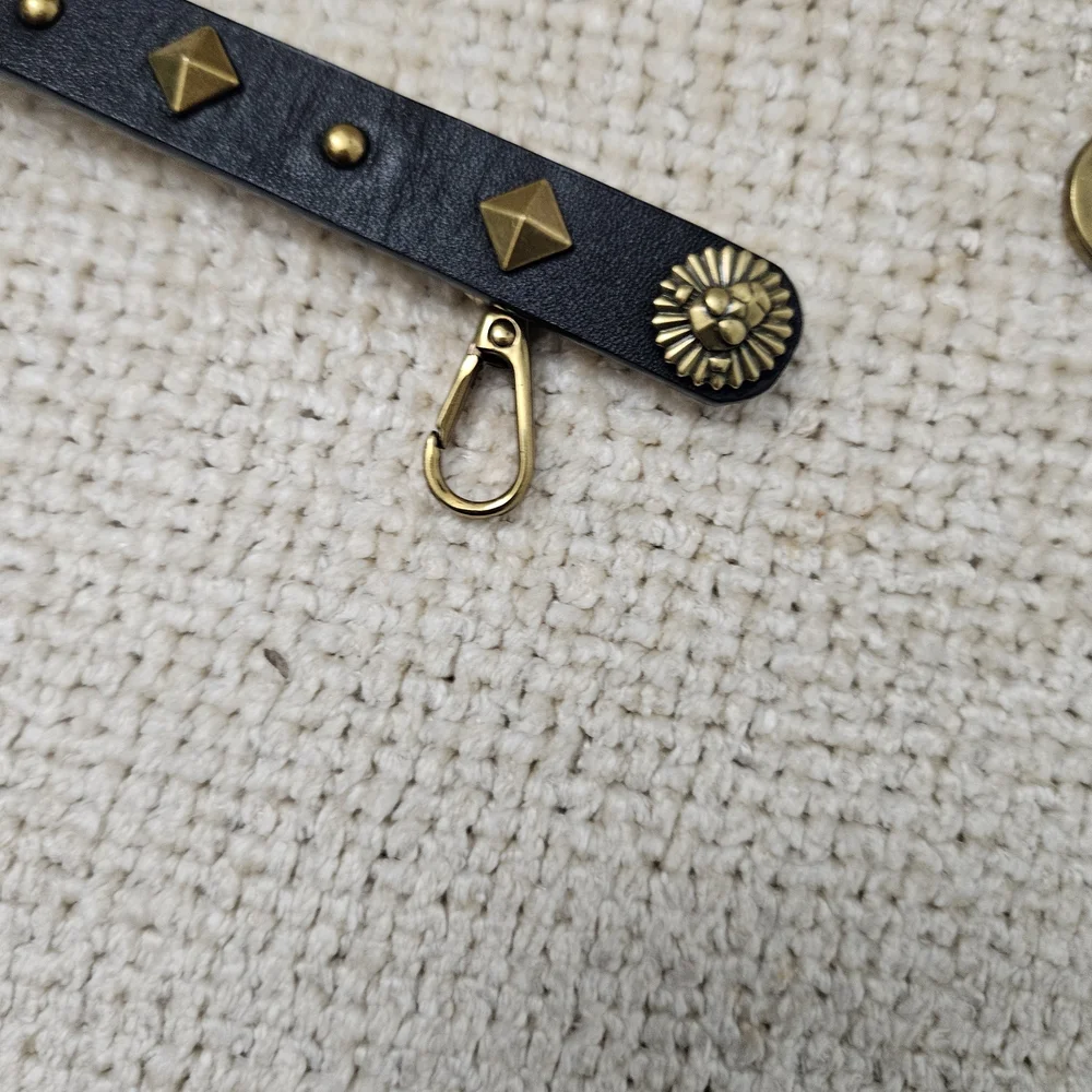 Michael Kors Gold and Black Studded Faux Leather Chain Belt.